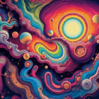 Vibrant Abstract Space Depiction with Celestial Bodies
