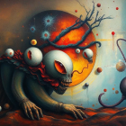 Surreal Scene of a Skeletal Figure Against Fiery Cosmos