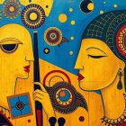 Stylized Figures with Vibrant Colors and Patterns