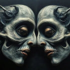 Grotesque Faces with Elongated Features and Horns
