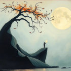 Whimsical Silhouette on Wave-Like Landscape Scene