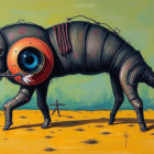 Surreal Mechanical Caterpillar in Vibrant Landscape