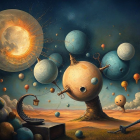 Surreal Landscape with Celestial Body and Planets