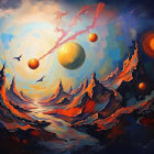 Vibrant Cosmic Landscape with Luminous Planets