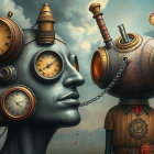 Human and robotic figures with intricate clock designs