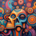 Surreal Artwork of Intertwined Skulls and Mandalas