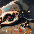 Dark Oil Painting of Cybernetic Bird-like Creature