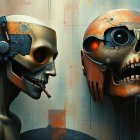 Metallic Humanoid Figures in Dystopian Art Setting