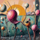 Surreal Landscape with Vibrant Flora and Sunlit Sea