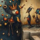 Whimsical Surreal Scene with Anthropomorphic Figures