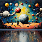 Vibrant Oil Painting of Dreamlike Landscape with Planets