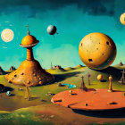 Surreal Landscape with Whimsical Structures and Elements