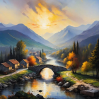 Serene Landscape with River and Autumn Trees