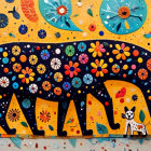 Vibrant Mural of Black Panther with Colorful Flowers