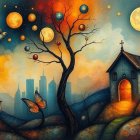 Dreamy Landscape with Twisted Tree and Whimsical House