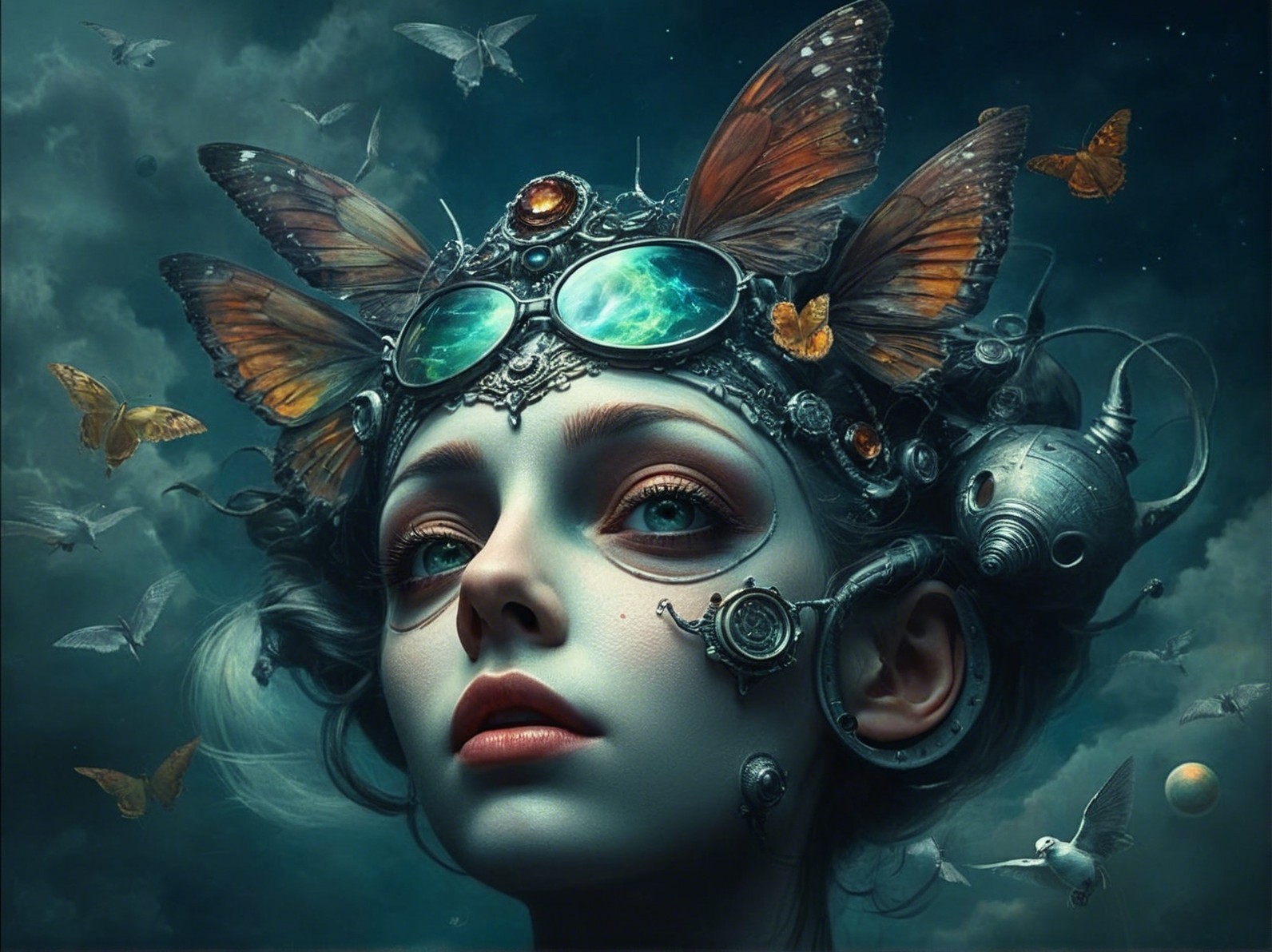 Surreal Portrait of Woman with Whimsical Headpiece