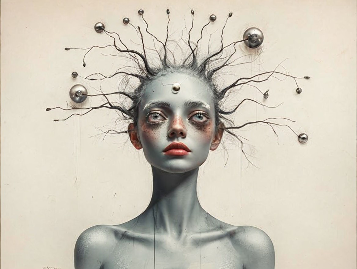 Surreal Portrait of a Young Woman with Blue Skin