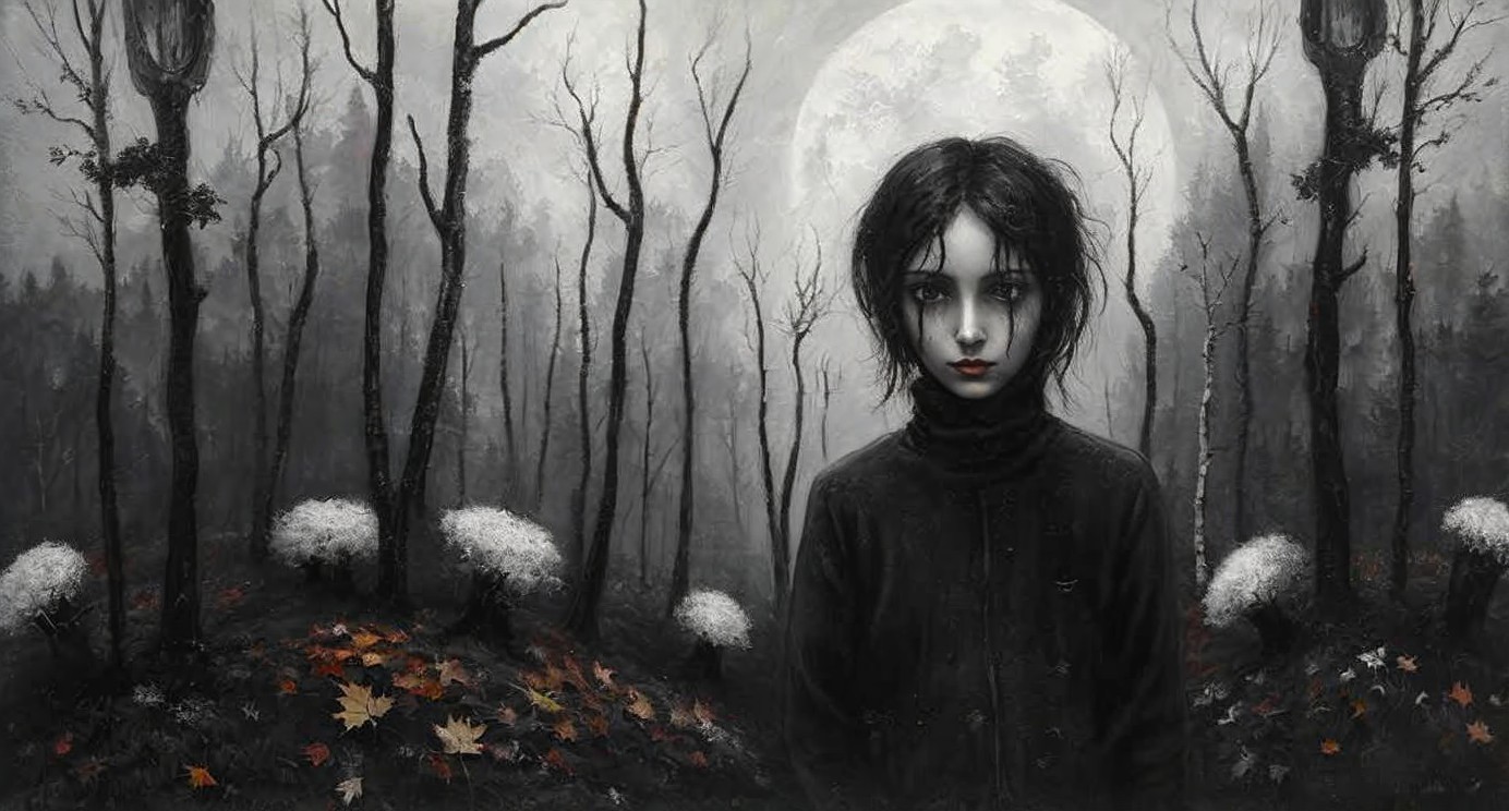 Atmospheric Landscape with Young Girl and Moonlight