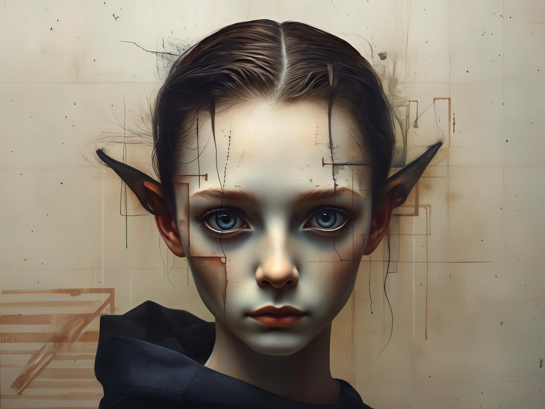 Portrait of a Young Girl with Pointed Ears and Patterns