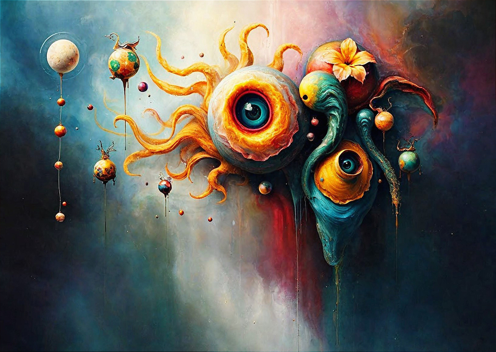 Vibrant Abstract Painting with Cosmic Elements