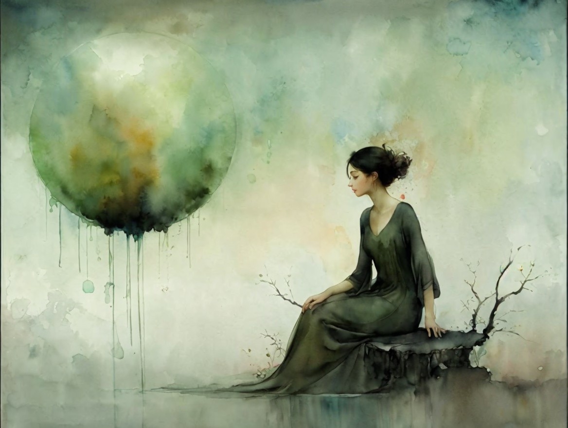 Watercolor Painting of Woman by Ethereal Orb