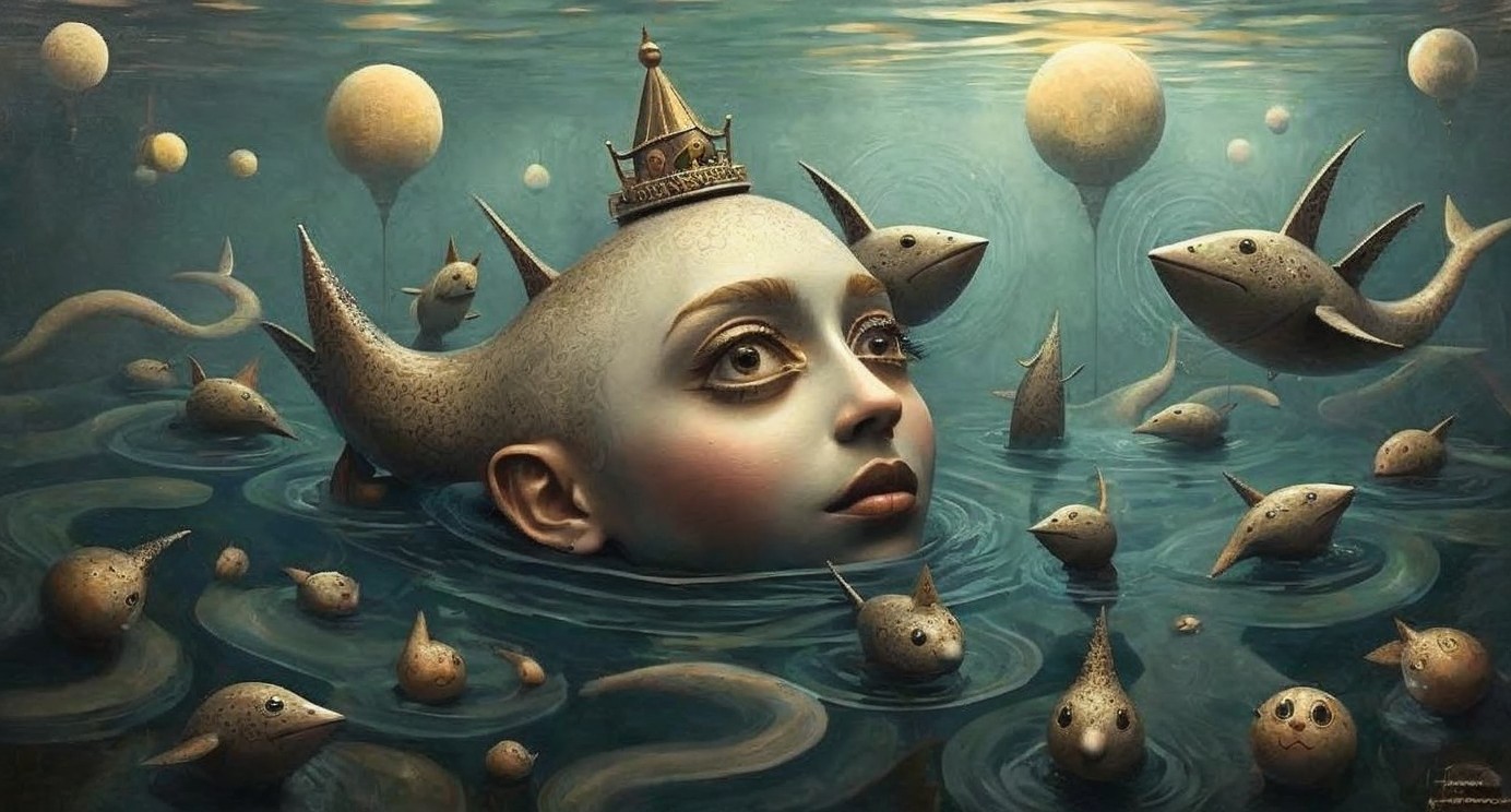 Surreal Underwater Scene with Ethereal Elements
