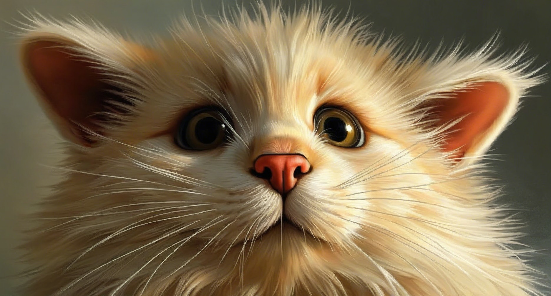 Close-up of a fluffy orange kitten with expressive eyes