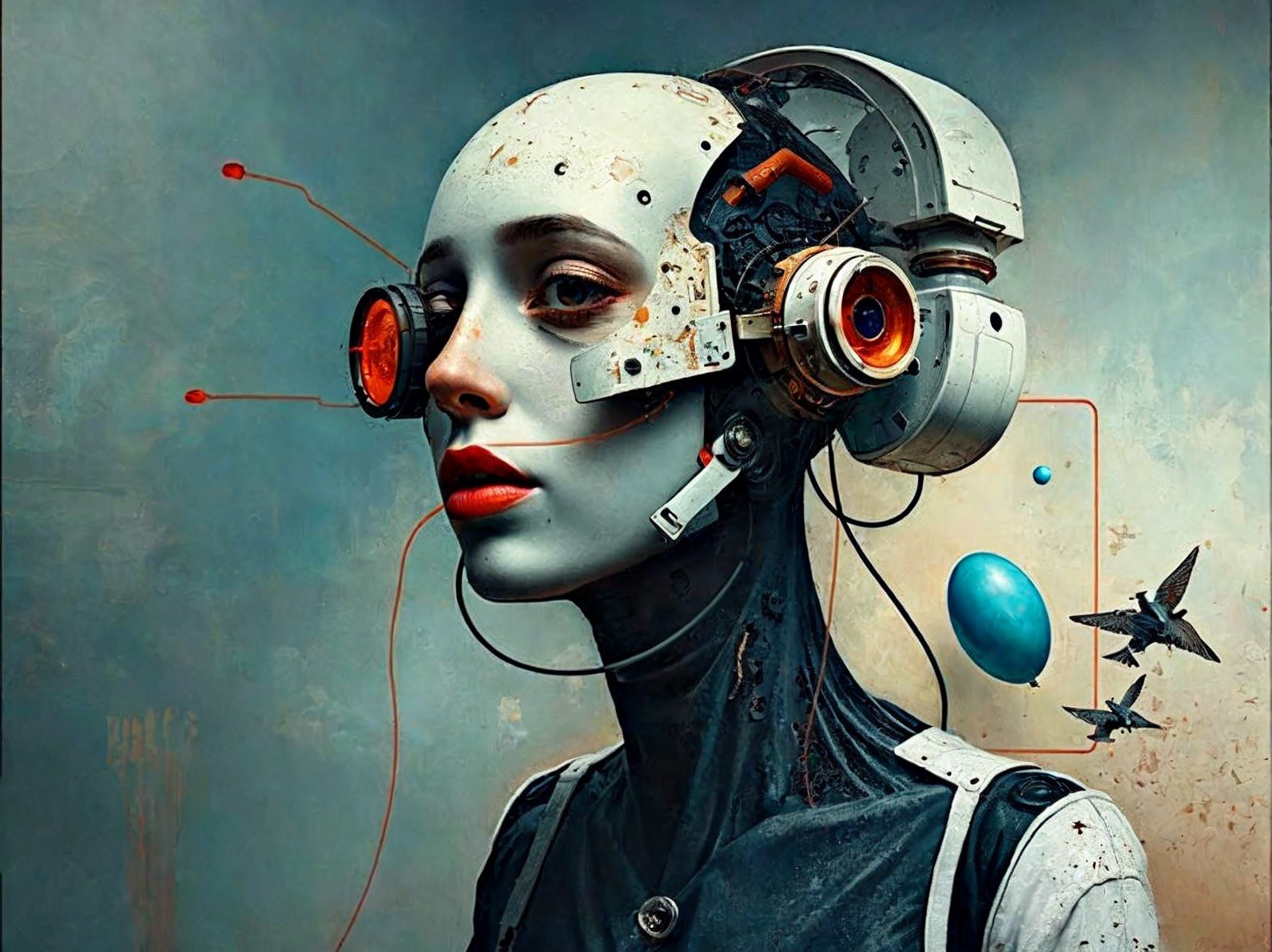 Cyberpunk Portrait of a Female Cyborg with Headgear