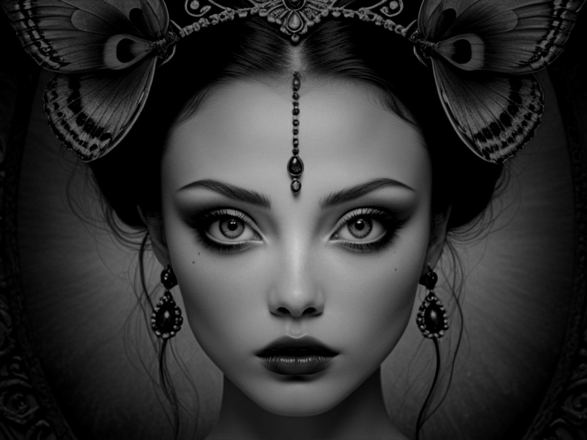 Black and white portrait of a woman with jewelry