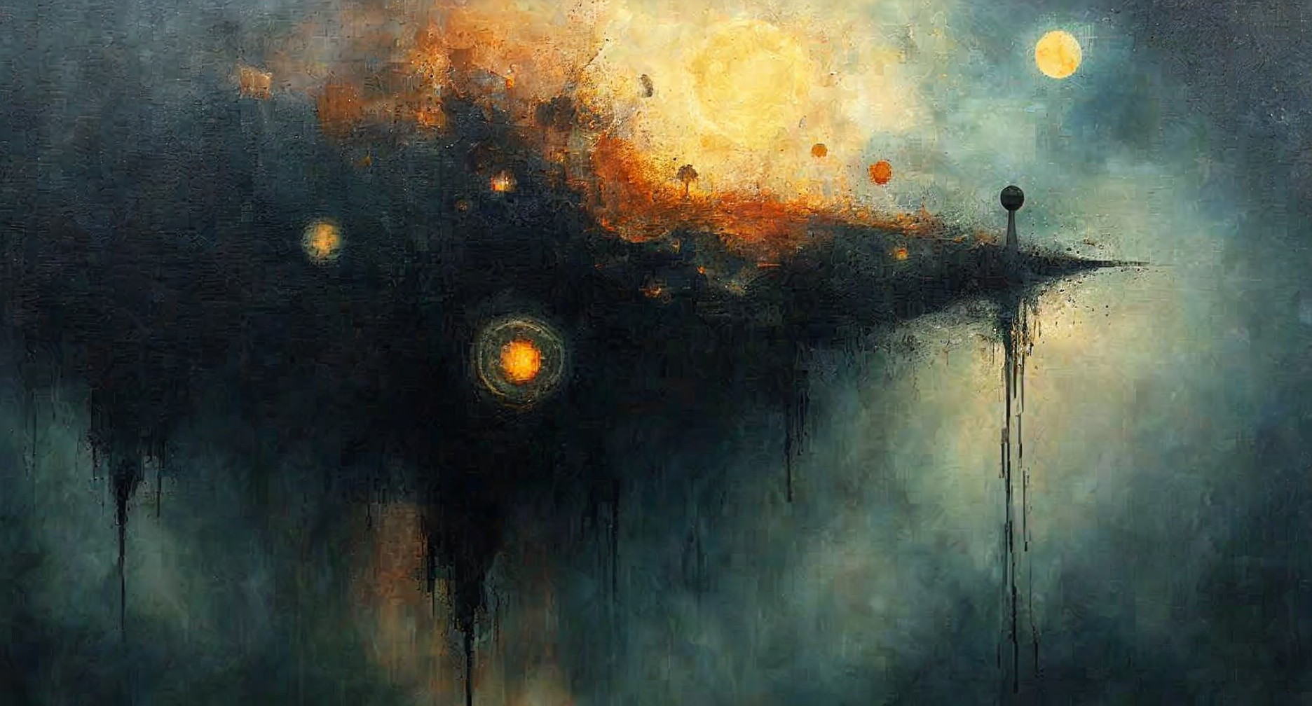 Abstract Cosmic Scene with Celestial Bodies and Colors