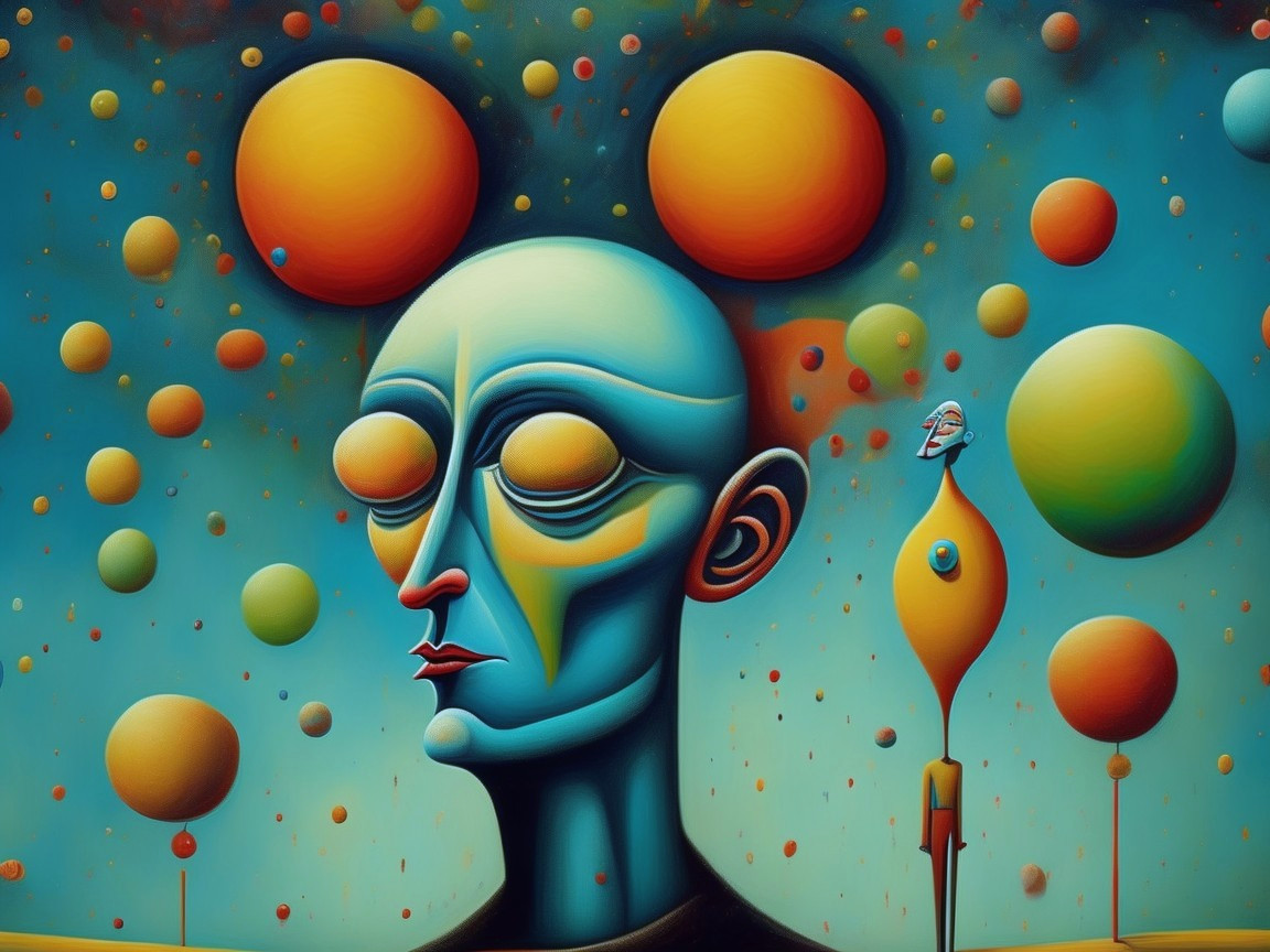 Surreal Humanoid Figure with Colorful Abstract Shapes