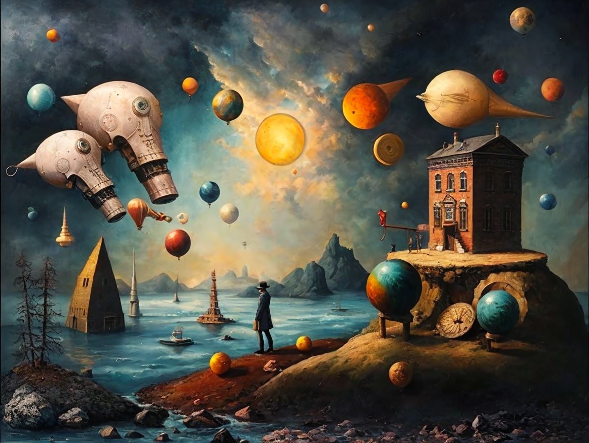 Surreal Landscape Blending Science Fiction and Fantasy