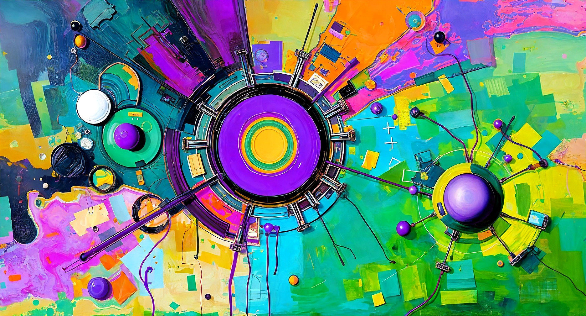 Vibrant Abstract Digital Painting with Circular Structures