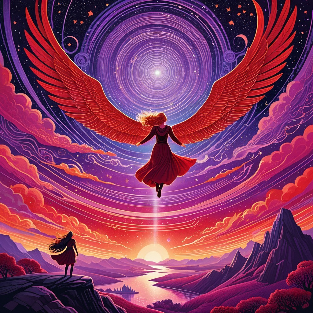 Majestic Red Wings in a Swirling Galaxy Scene
