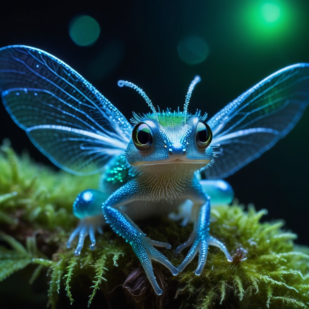 Vibrant Blue Fantastical Creature with Translucent Wings