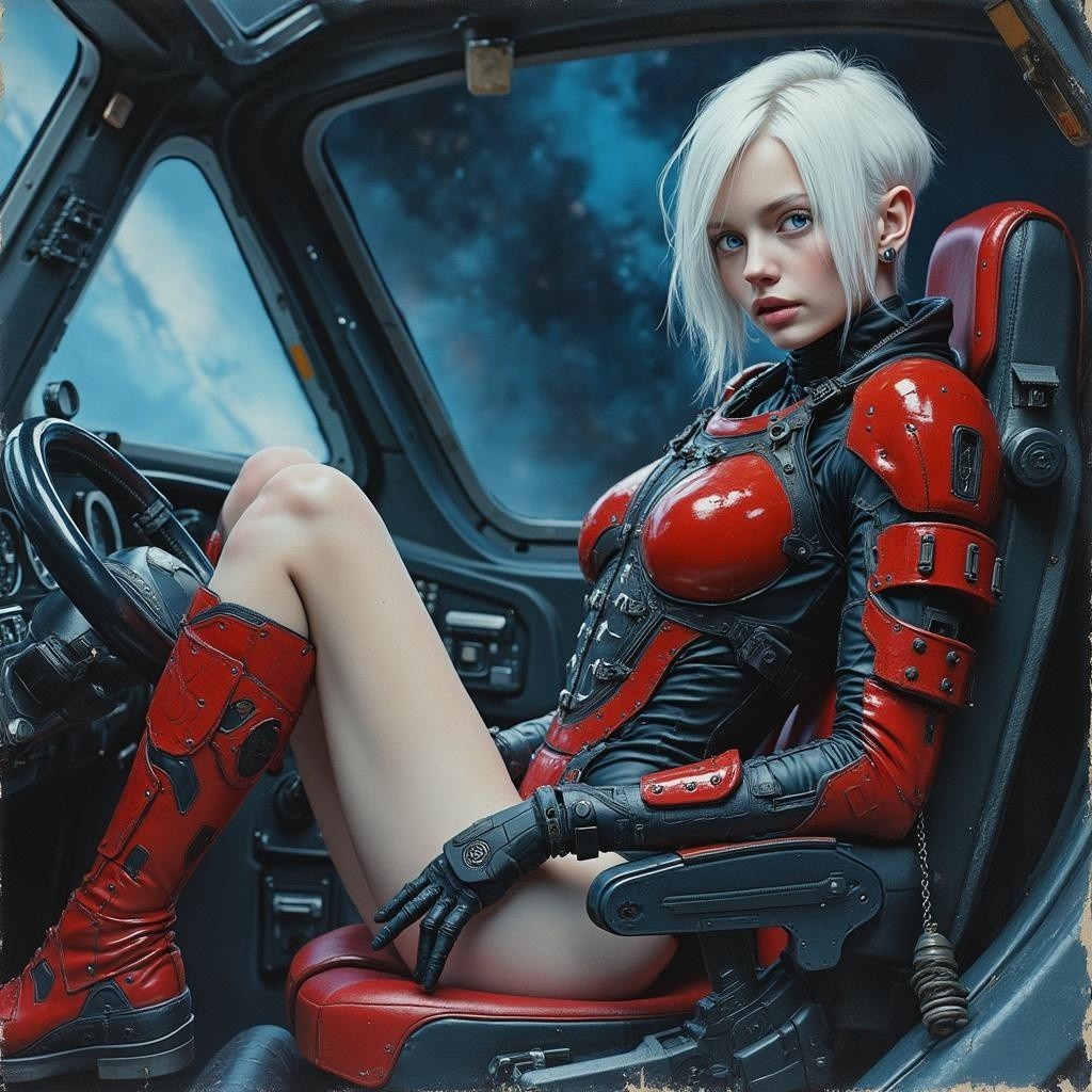 Futuristic Female Pilot in High-Tech Cockpit Scene