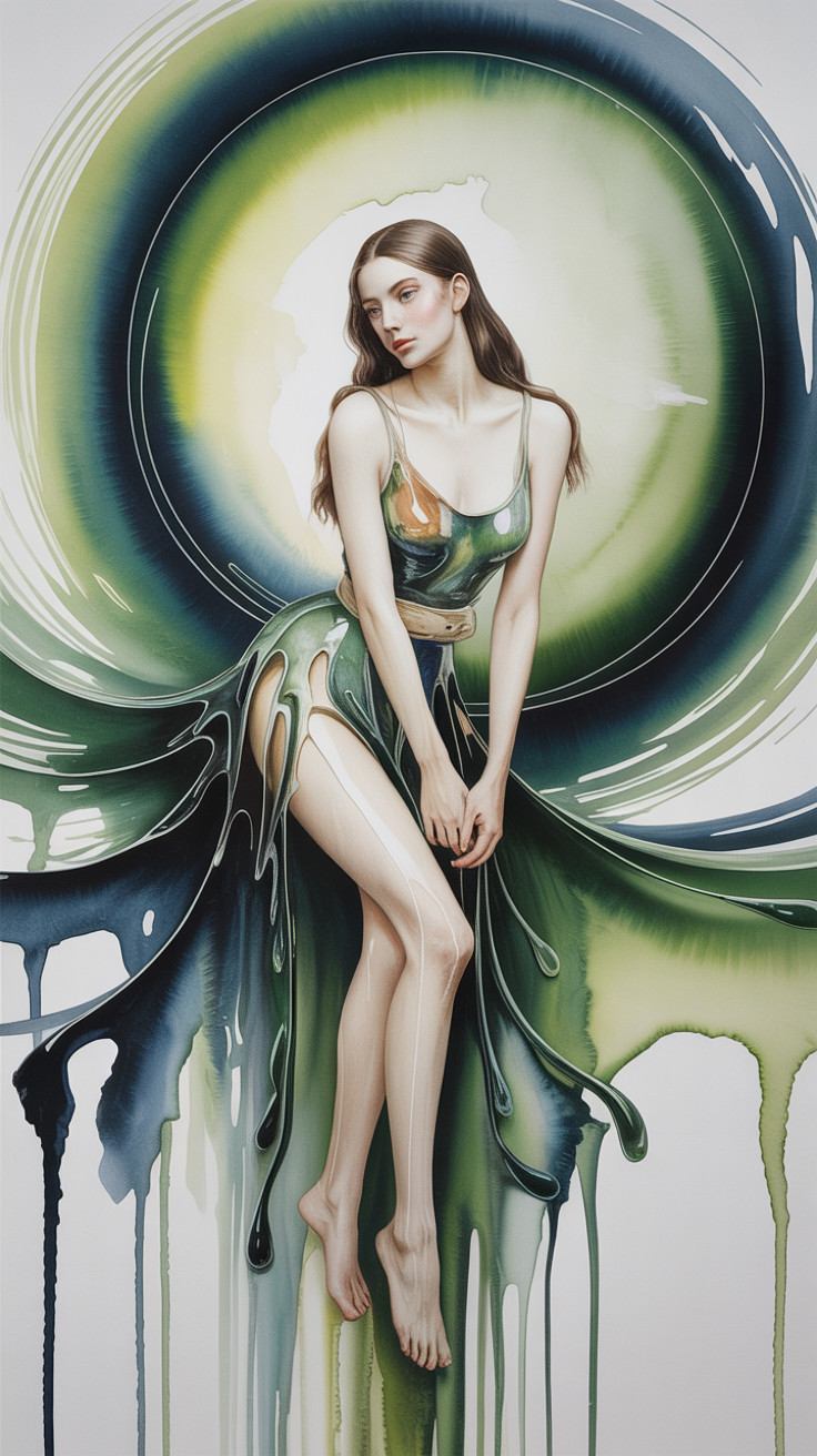 Surreal Illustration of a Woman in Flowing Garment