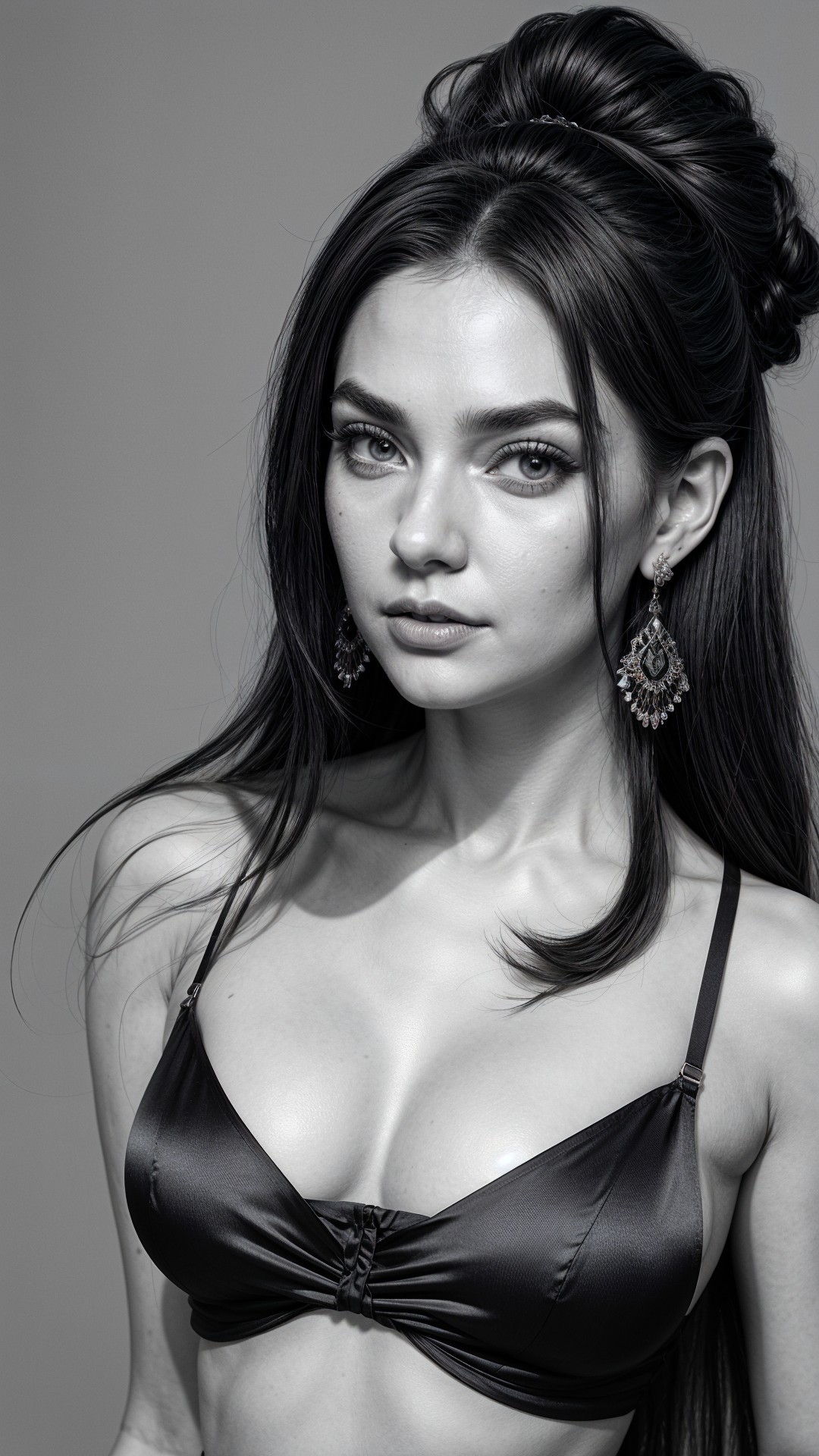 Black and White Portrait of a Young Woman in Elegance