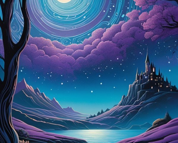 Moonlit Landscape with Castle and Reflective River