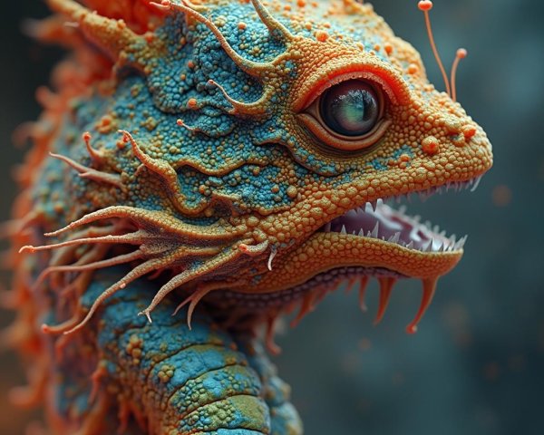 Vibrant Fantastical Creature with Scaly Body and Features