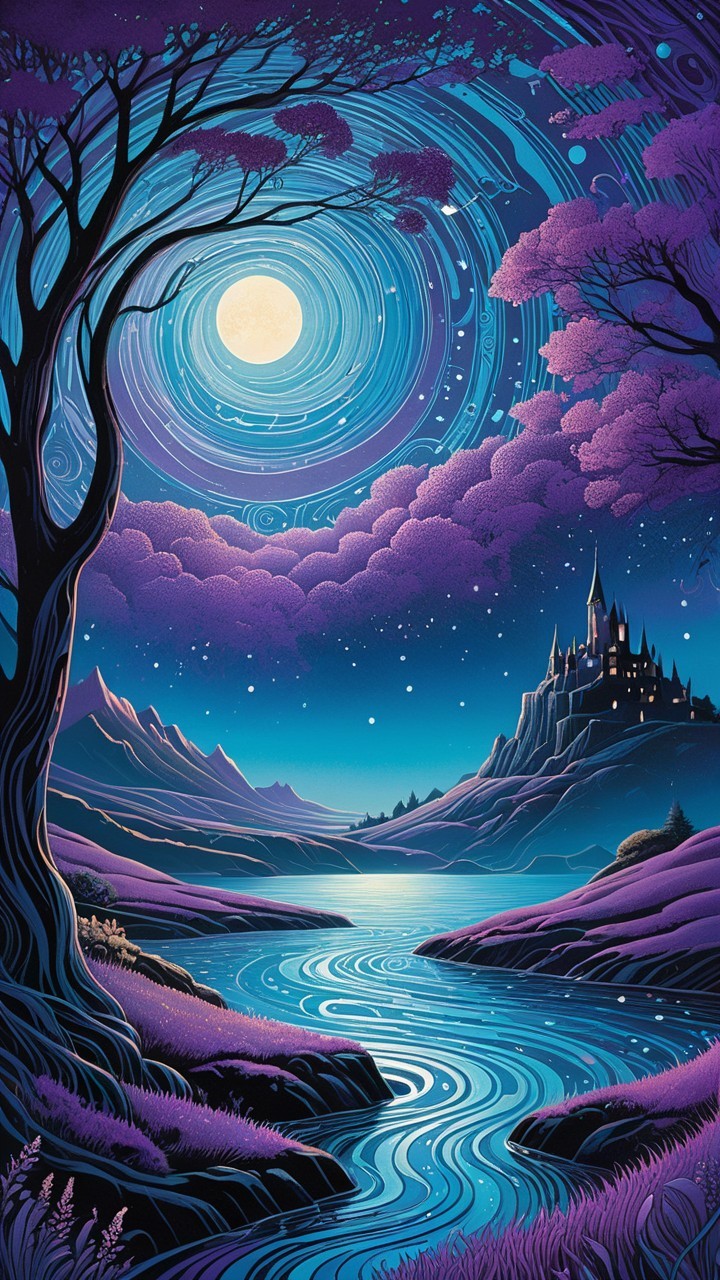 Moonlit Landscape with Castle and Reflective River