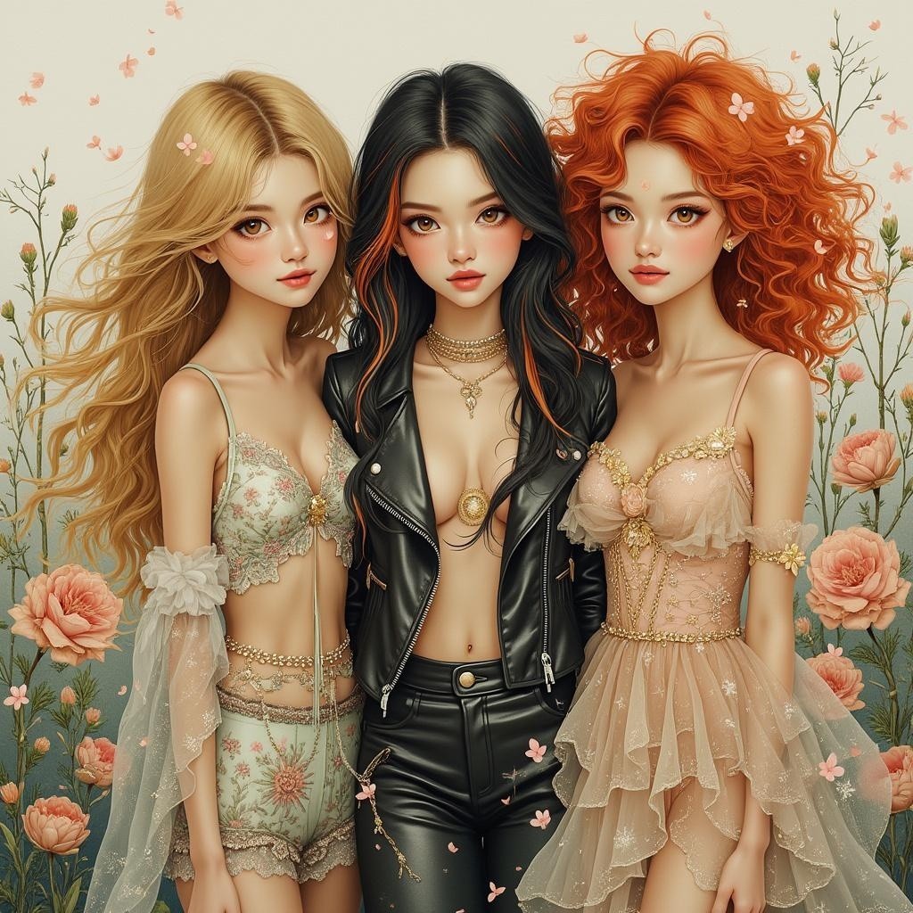 Stylish Young Women with Distinct Hairstyles and Outfits