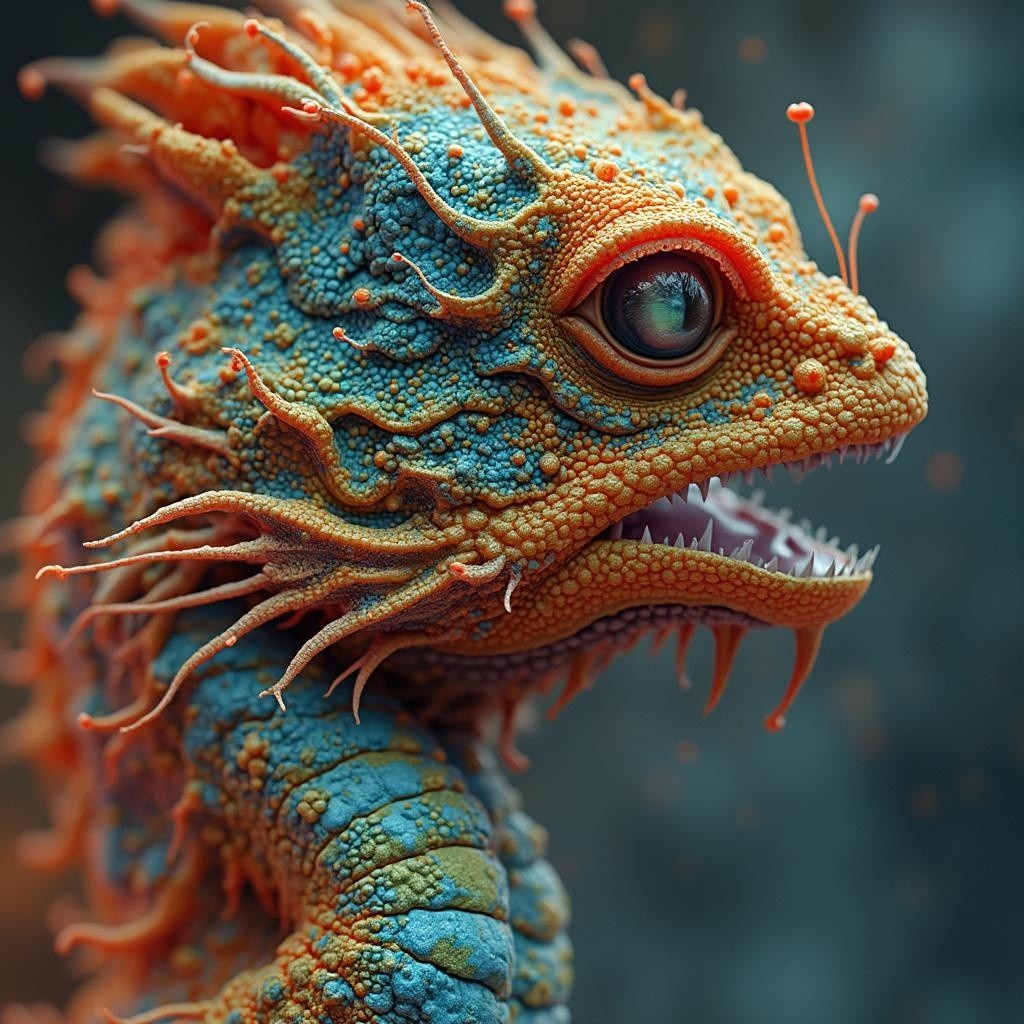 Vibrant Fantastical Creature with Scaly Body and Features
