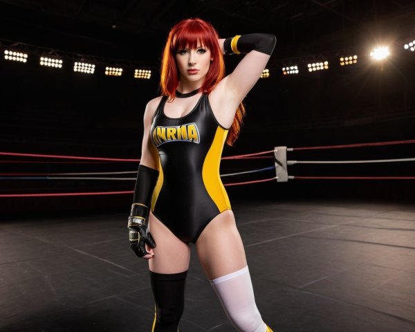 Confident Female Wrestler in Black and Yellow Outfit