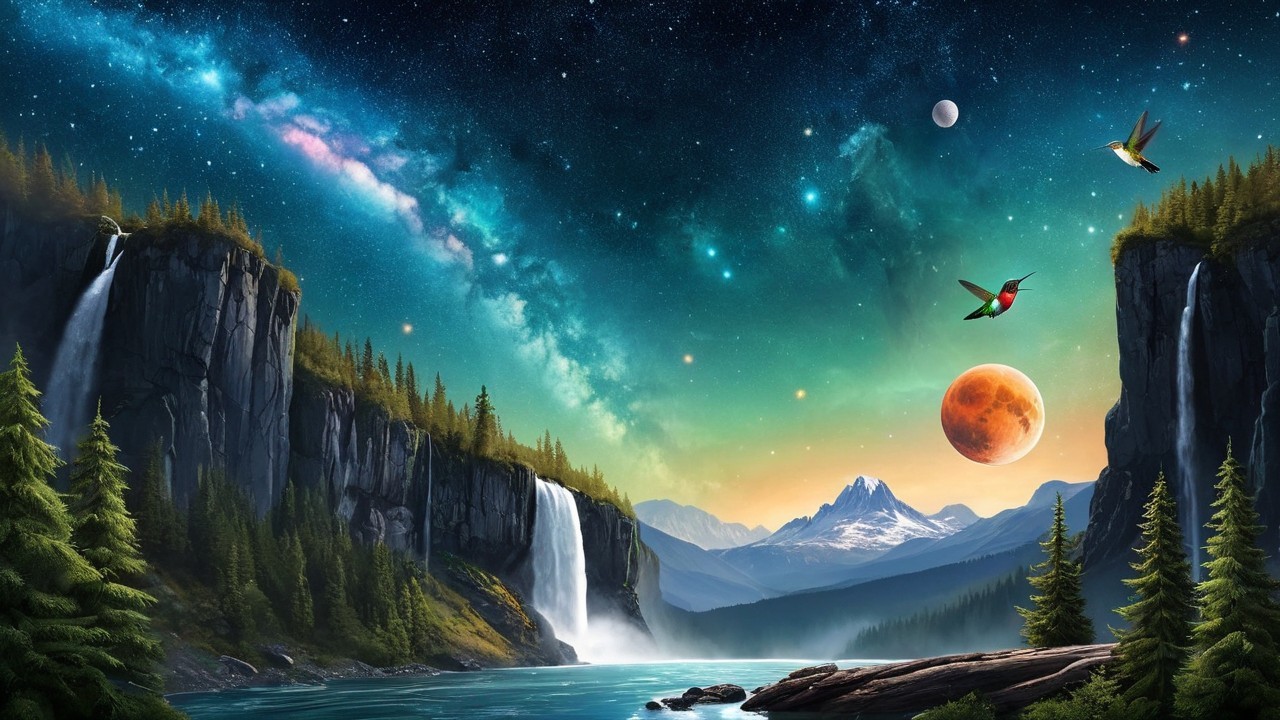 Cascading Waterfalls and Majestic Mountain Landscape