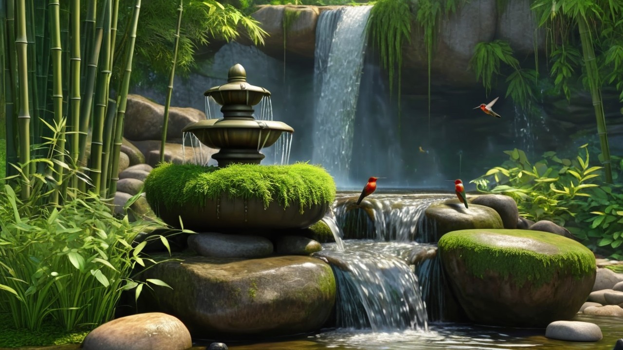 Tranquil Waterfall Surrounded by Lush Greenery