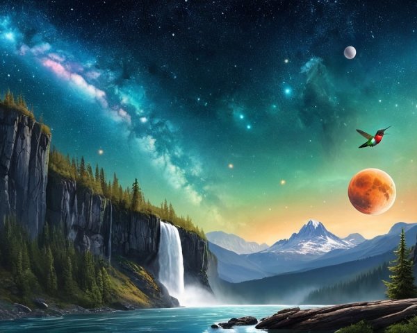 Cascading Waterfalls and Majestic Mountain Landscape
