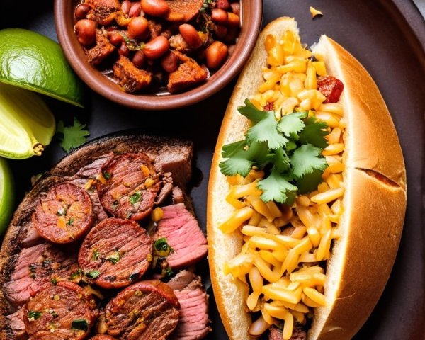 Grilled Steak with Mac and Cheese and Side Dishes