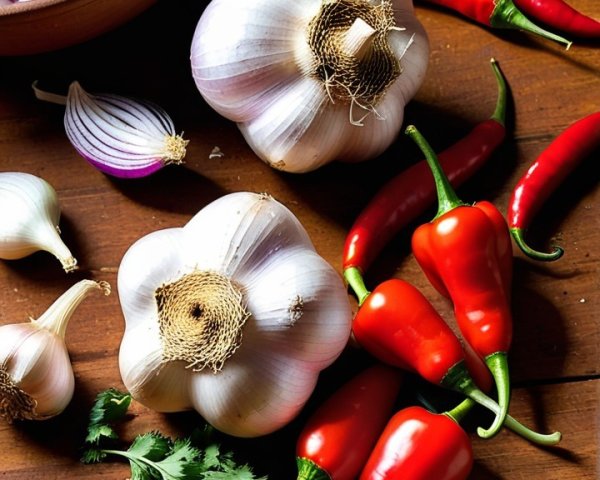 Fresh Ingredients on Rustic Wooden Surface