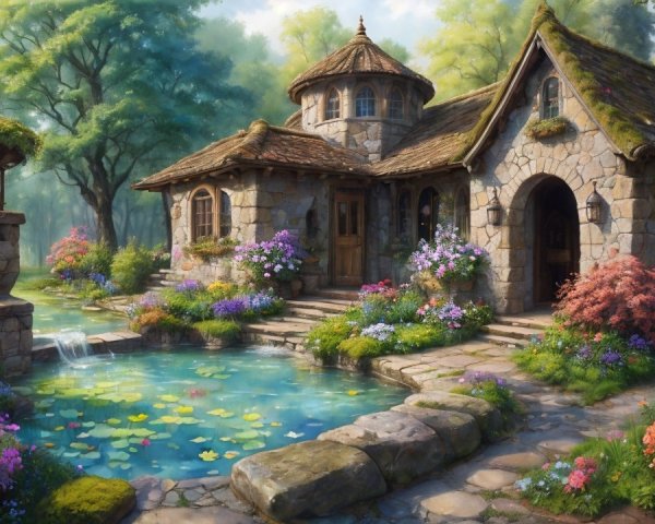 Charming Stone Cottage with Vibrant Flower Gardens